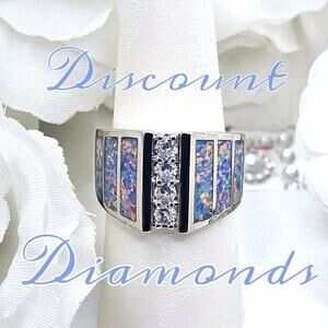 Moissanite & White Lavender Opal Cocktail Ring on 925 Sterling Silver